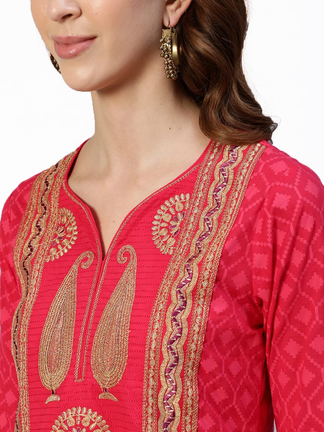 ishin Women's Cotton Blend Green Embroidered Anarkali Kurta