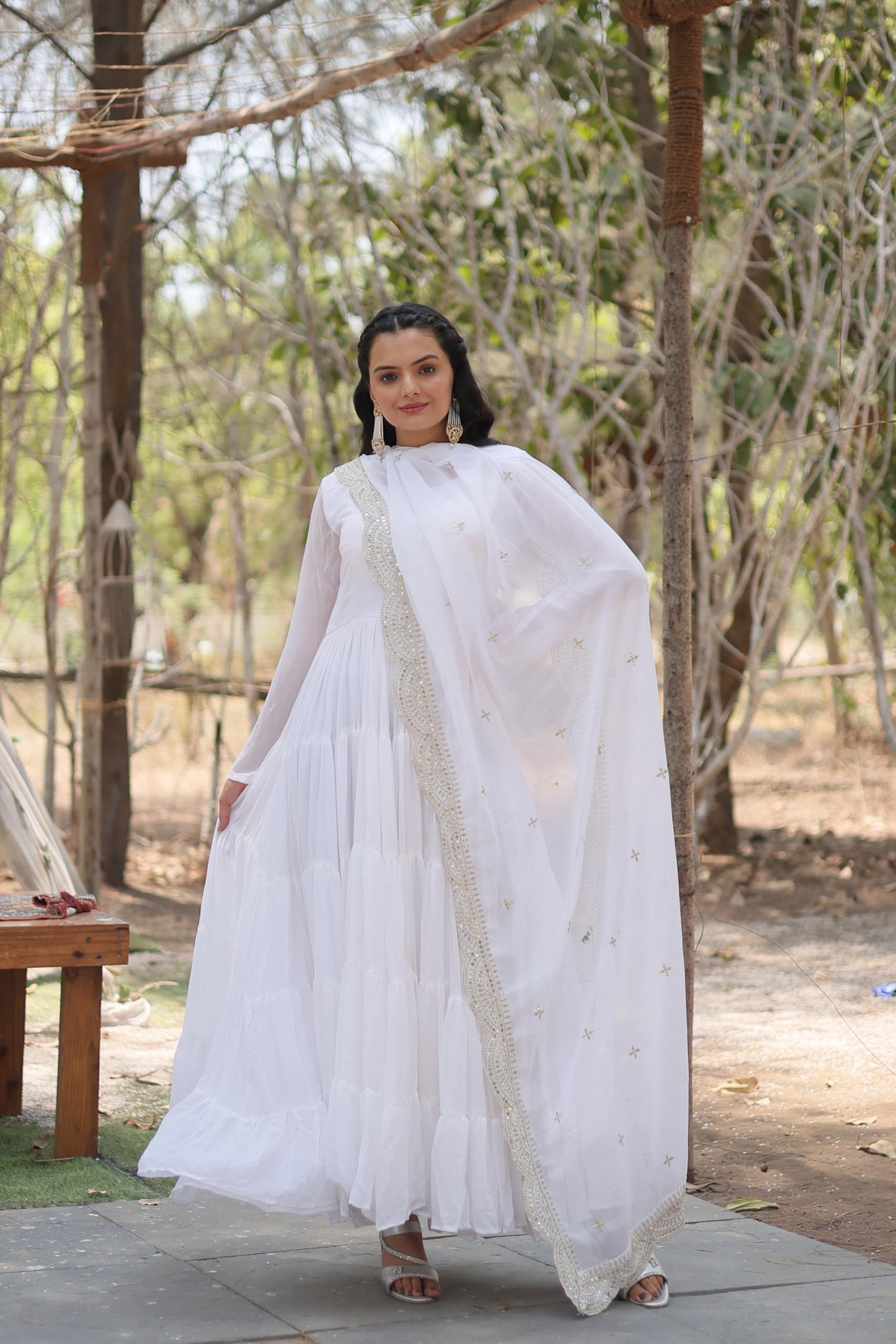 Fashion Basket Georgette Anarkali Kurta Set For Women White