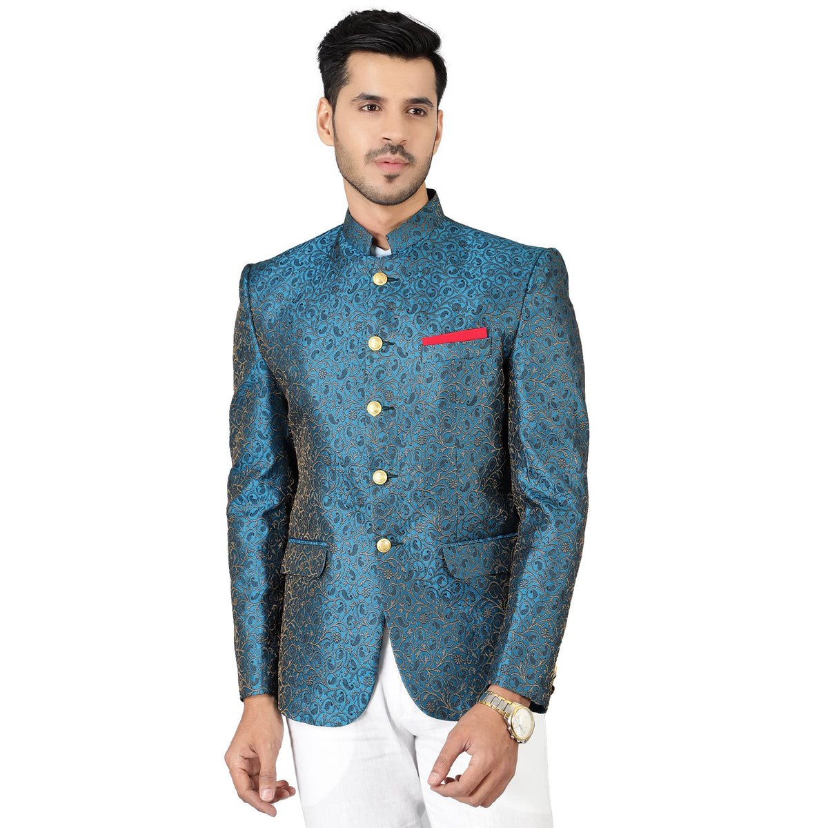 WINTAGE Mens Banarasi Rayon Cotton Green Bandhgala: 40/ M
