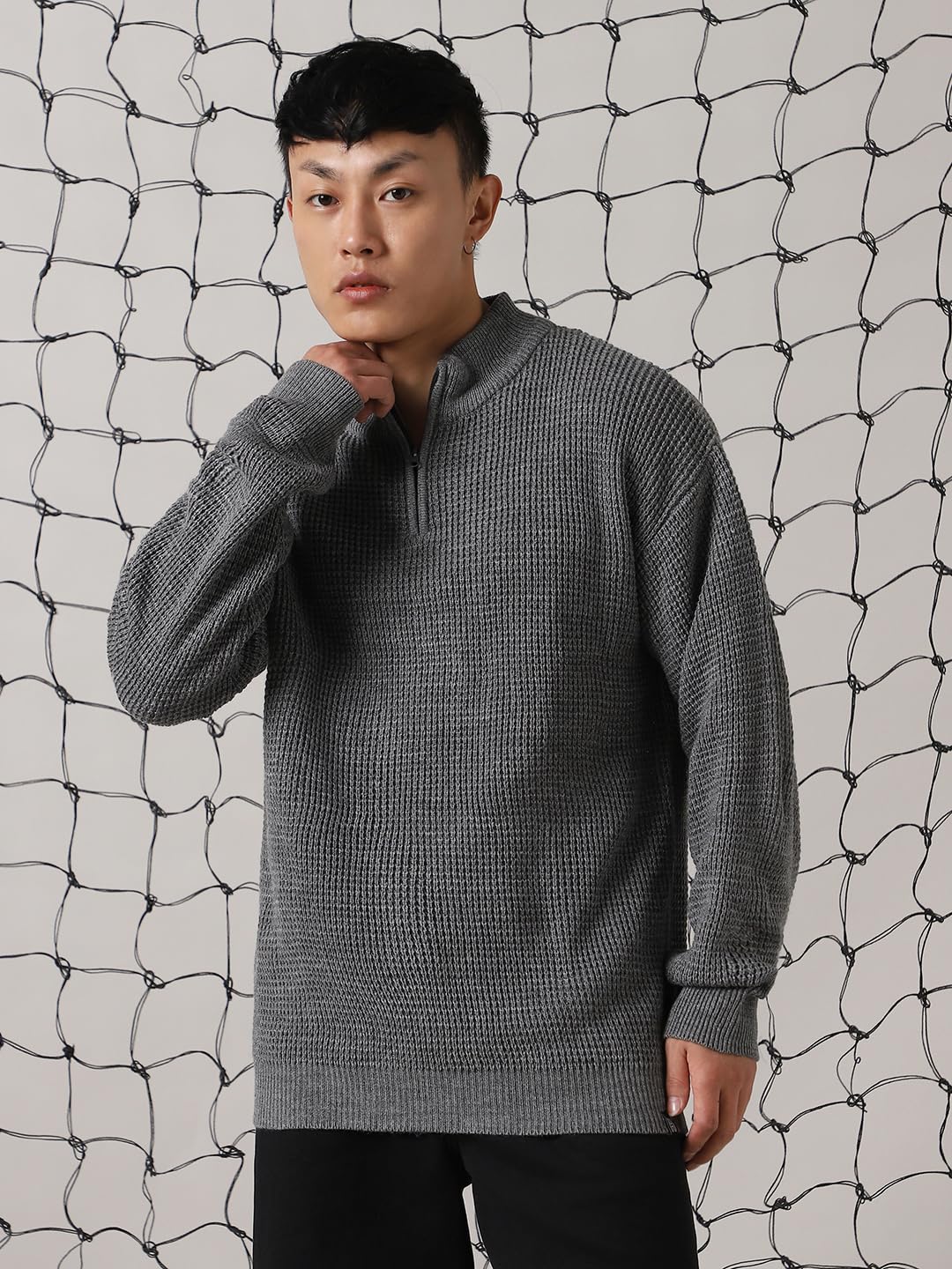 Hubberholme Men Acrylic Knitted Relaxed Fit Round Neck Full Sleeves Sweaters 6 Navy