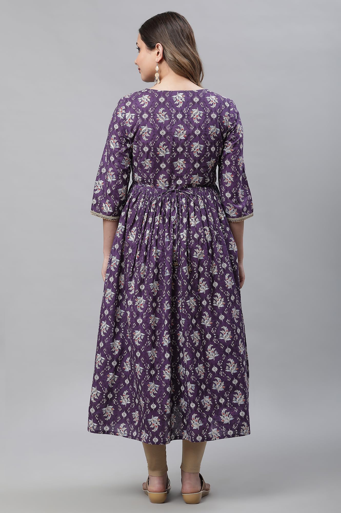 Aurelia WomenS Purple Floral Printed Printed Cotton Regular Kurta