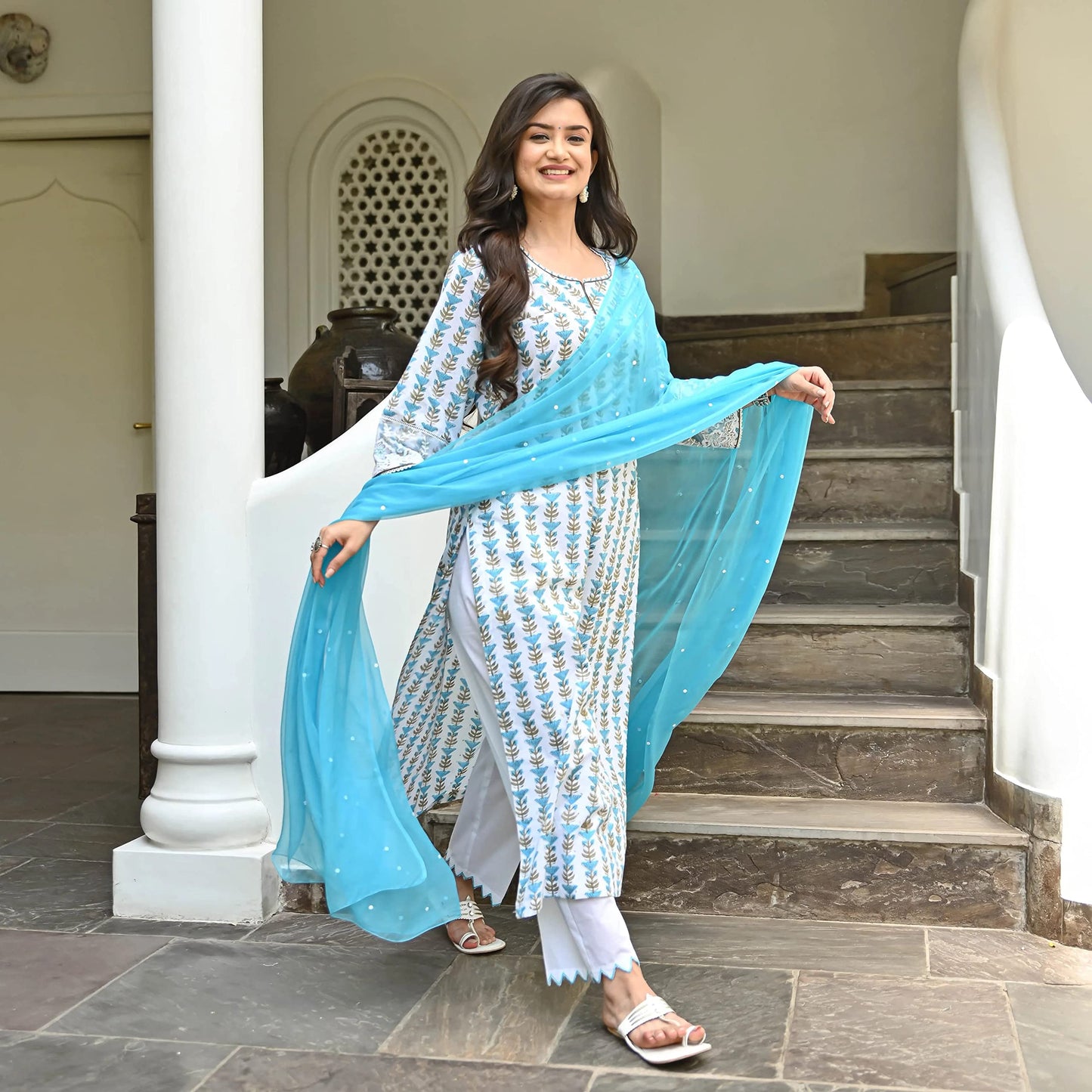 ANNI DESIGNER Cotton Blend Women Kurta Pant With Dupatta Pack Of 2