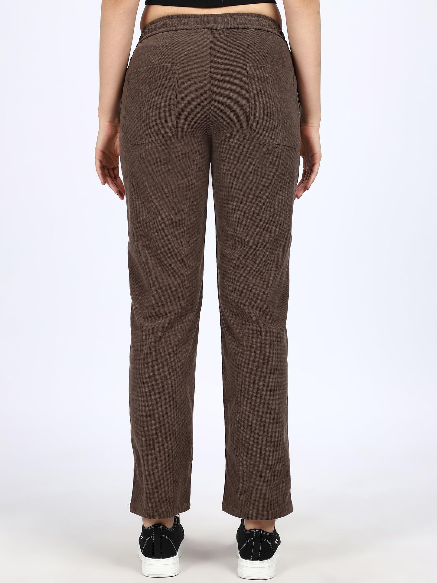 Shasmi Womens Brown Front Tie Loose Fit Corduroy Baggy Long Slacks Chino Pants with Slant Pocket Simple Casual Trousers, Going