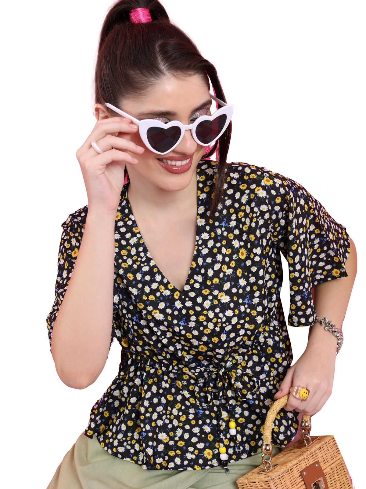 Ketch WomenS Regular Fit Tops (Khtp000334_Black/Yellow/Multi