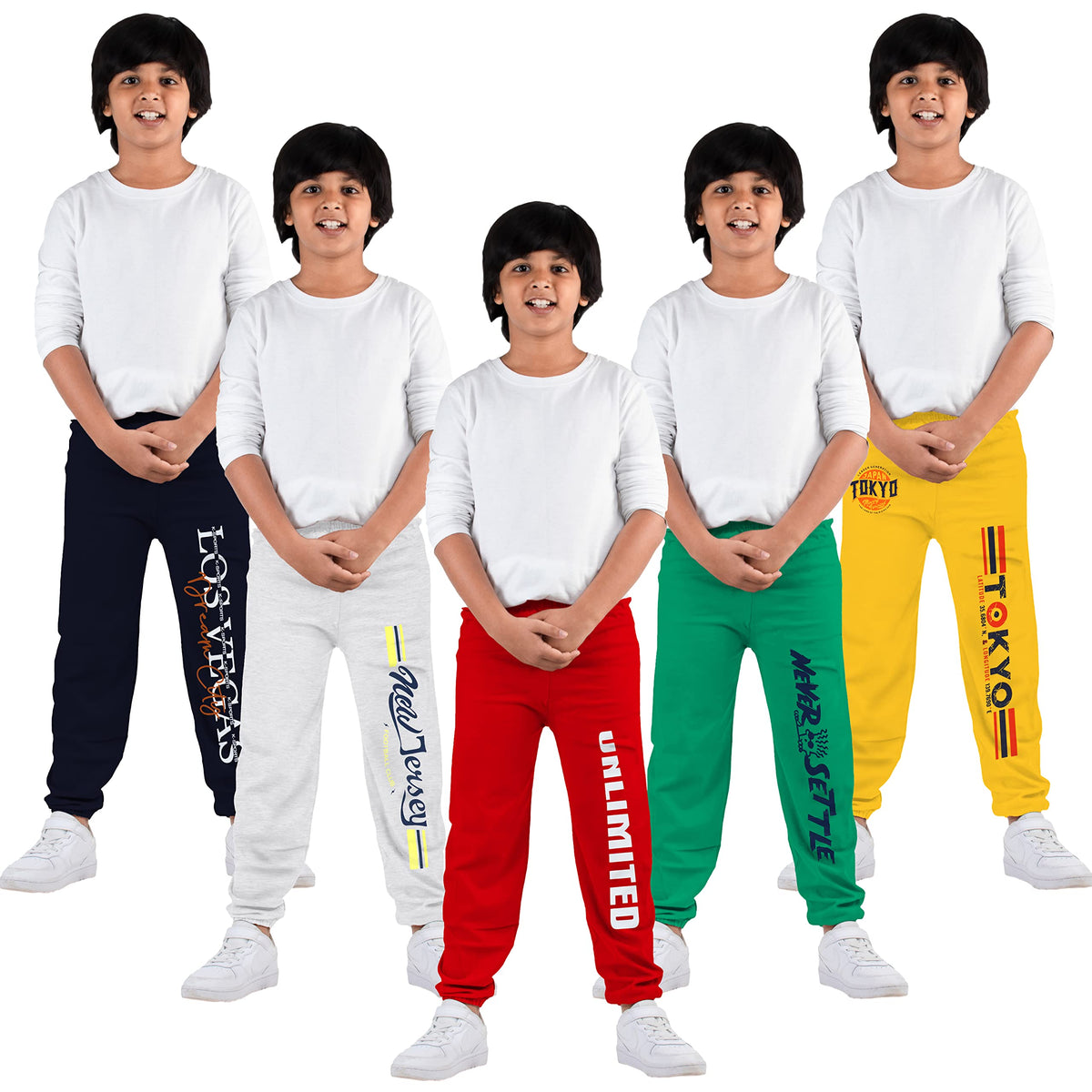 Kyda Kids 100% Cotton Printed Track Pant For Boys (Pack Of 5)