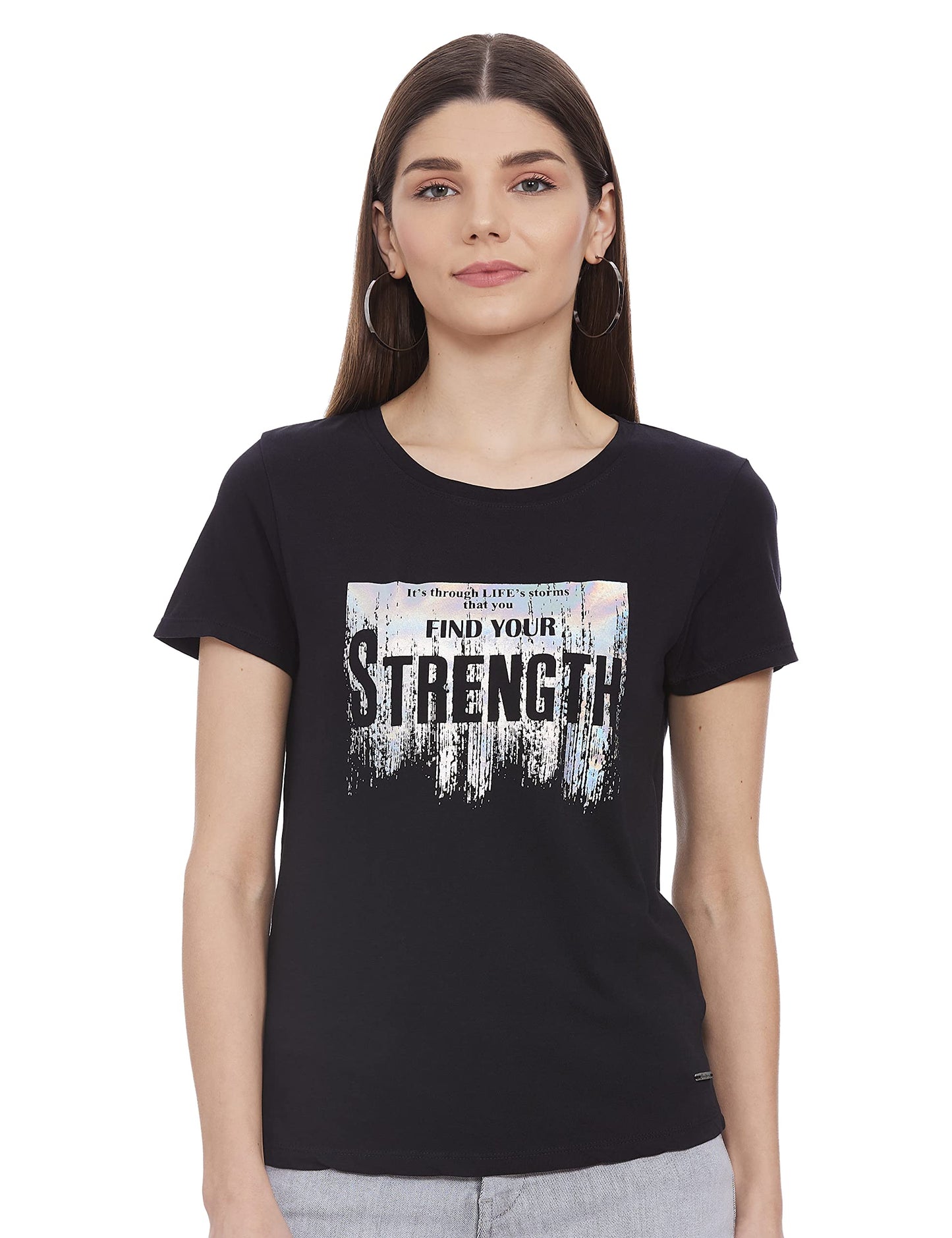 Pepe WomenS Graphic Cotton Crew Neck Regular Fit T-Shirt (Black, Small)