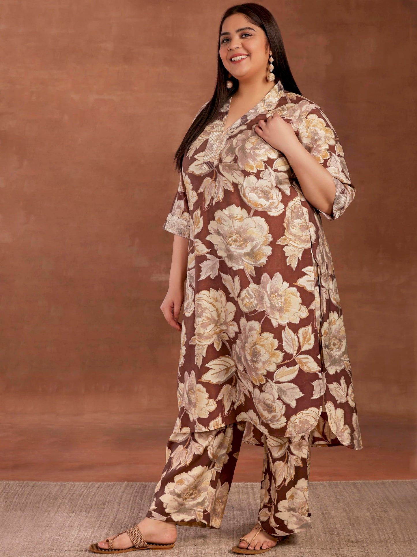 Extra Love By Libas Women's Silk Blend Printed Co-Ords