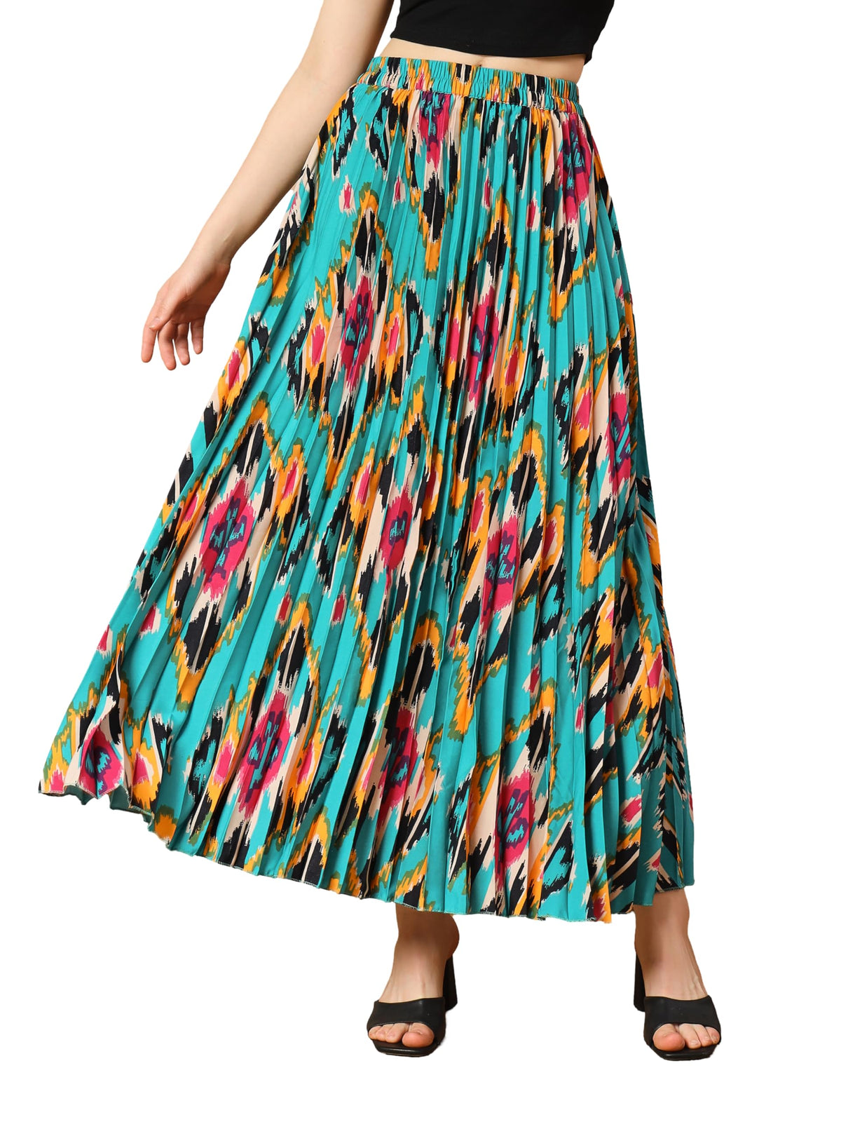 Kzully Crepe Western Skirt Green