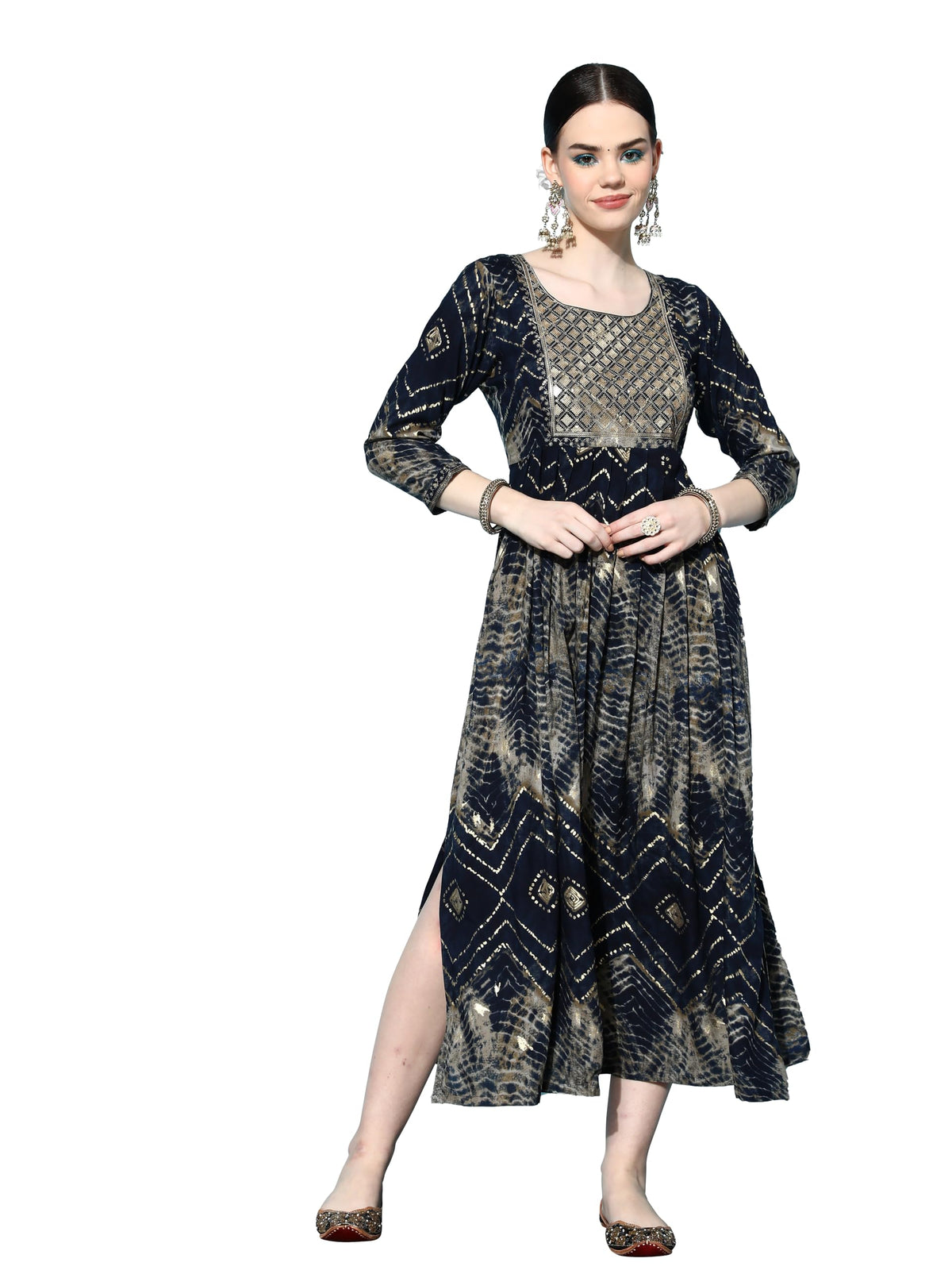 Libas WomenS Viscose Rayon Fit And Flare Maxi Casual Dress (23739O_Navy Blue