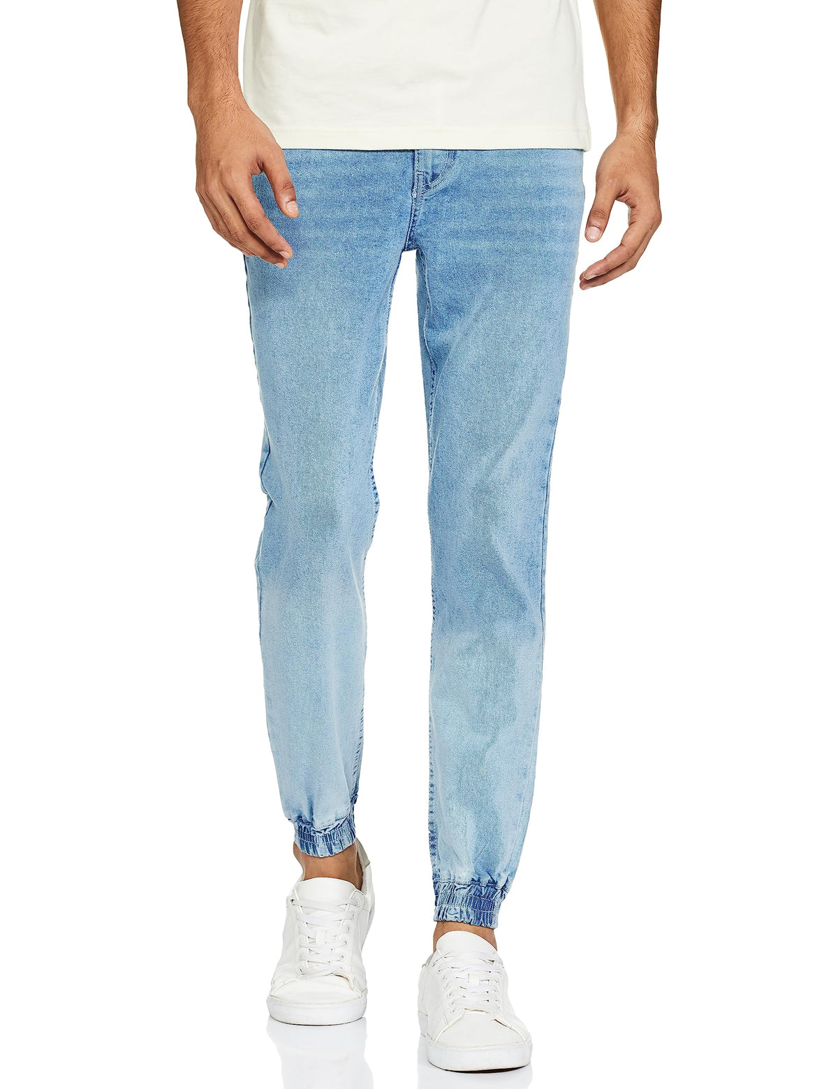The Indian Garage Co Men Slim Fit Overdyed Mid-Rise Stretchable Denim Joggers