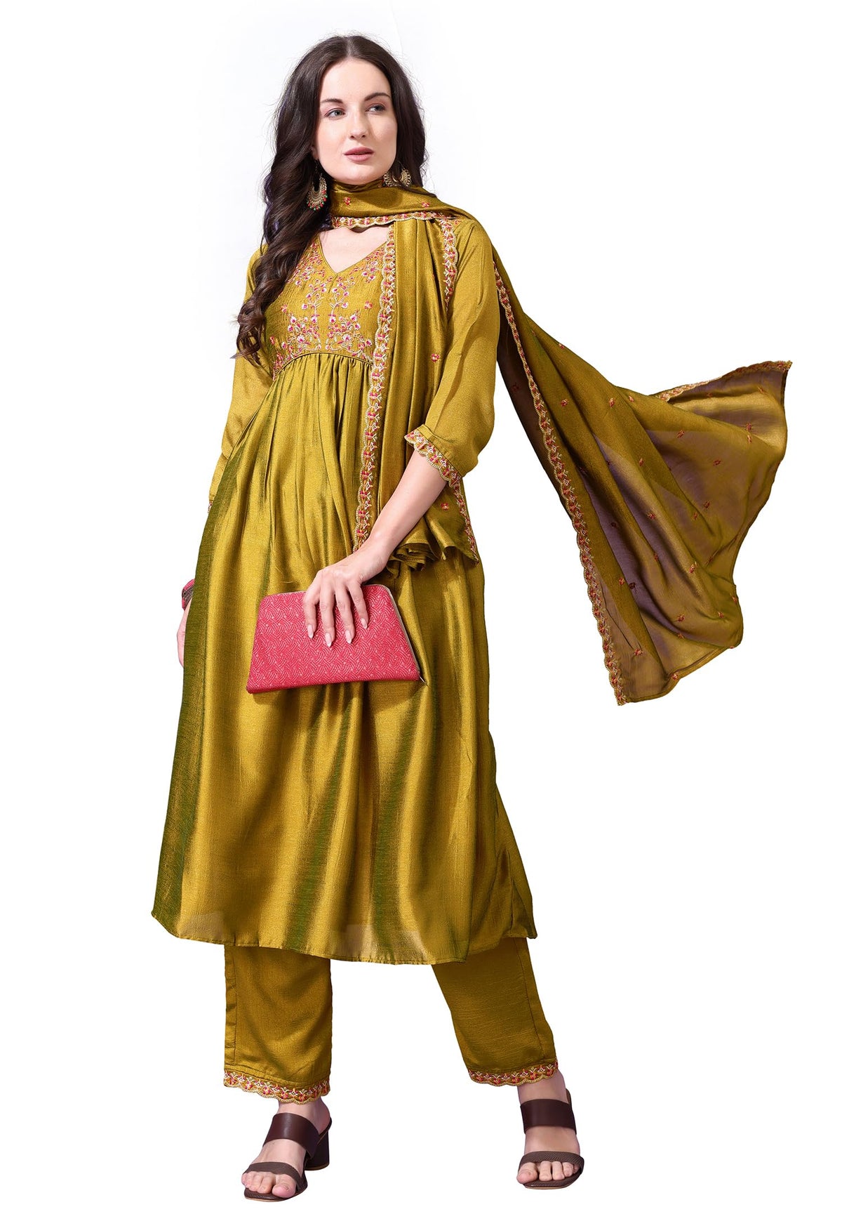 Pratham Blue WomenS Silk Embroidered Anarkali Kurta Palazzos With Dupatta |Kurta Sets For Women |Women Kurta | Women Embroidere