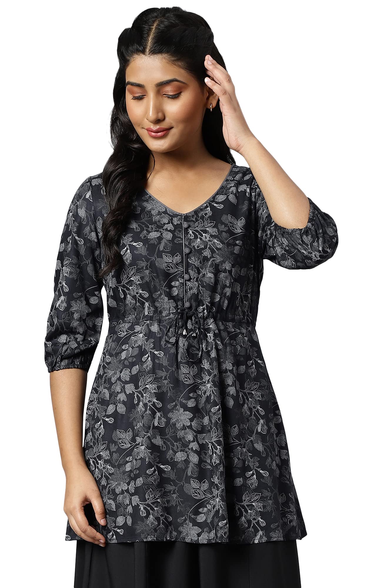Aurelia WomenS Viscose Floral Regular Kurti (22Fea30301-504549_Grey