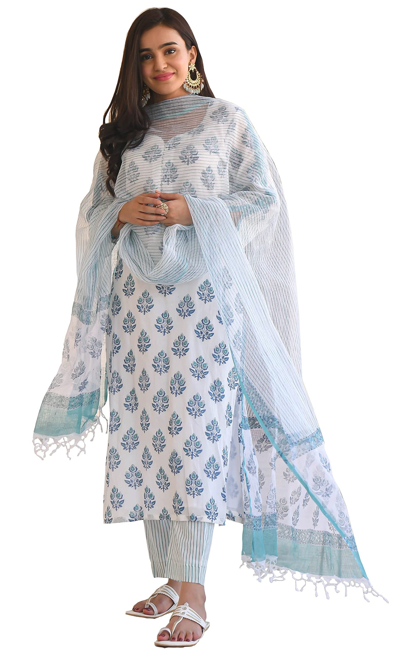 KLOSIA Women's Cotton Kurta With Pant & Dupatta