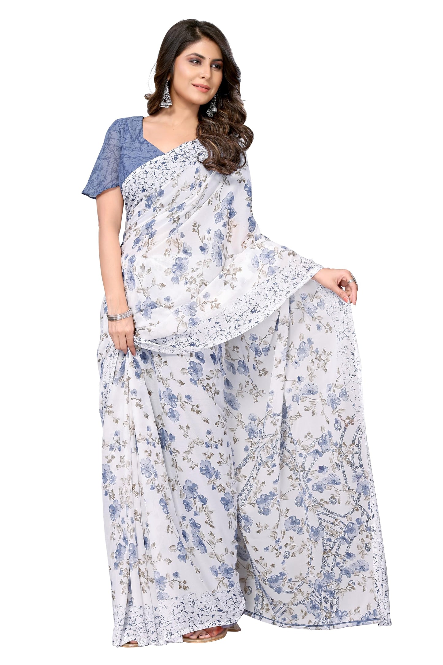 Yashika Womens Trendy Printed Georgette Grey Color Saree with Blouse Material(AZ-YS-P1-LAXMI GREY)