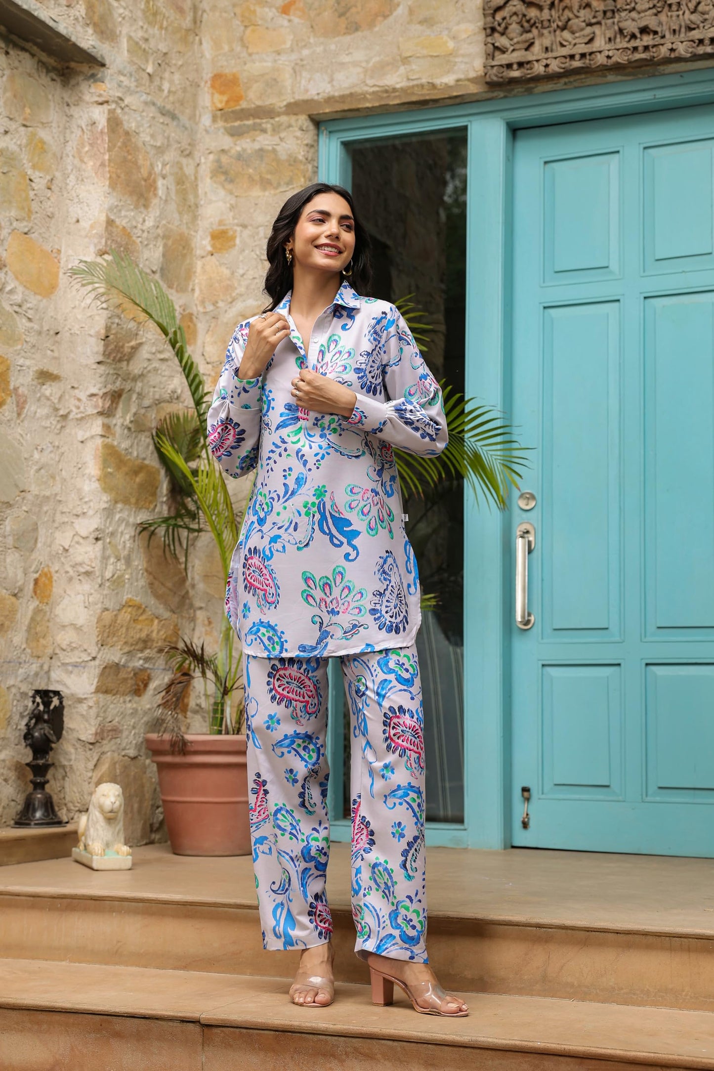 LERIYA FASHION Women's Rayon Printed Regular Western CO-ORD Set (LF-W2109&TR1064_Blue_2XL)