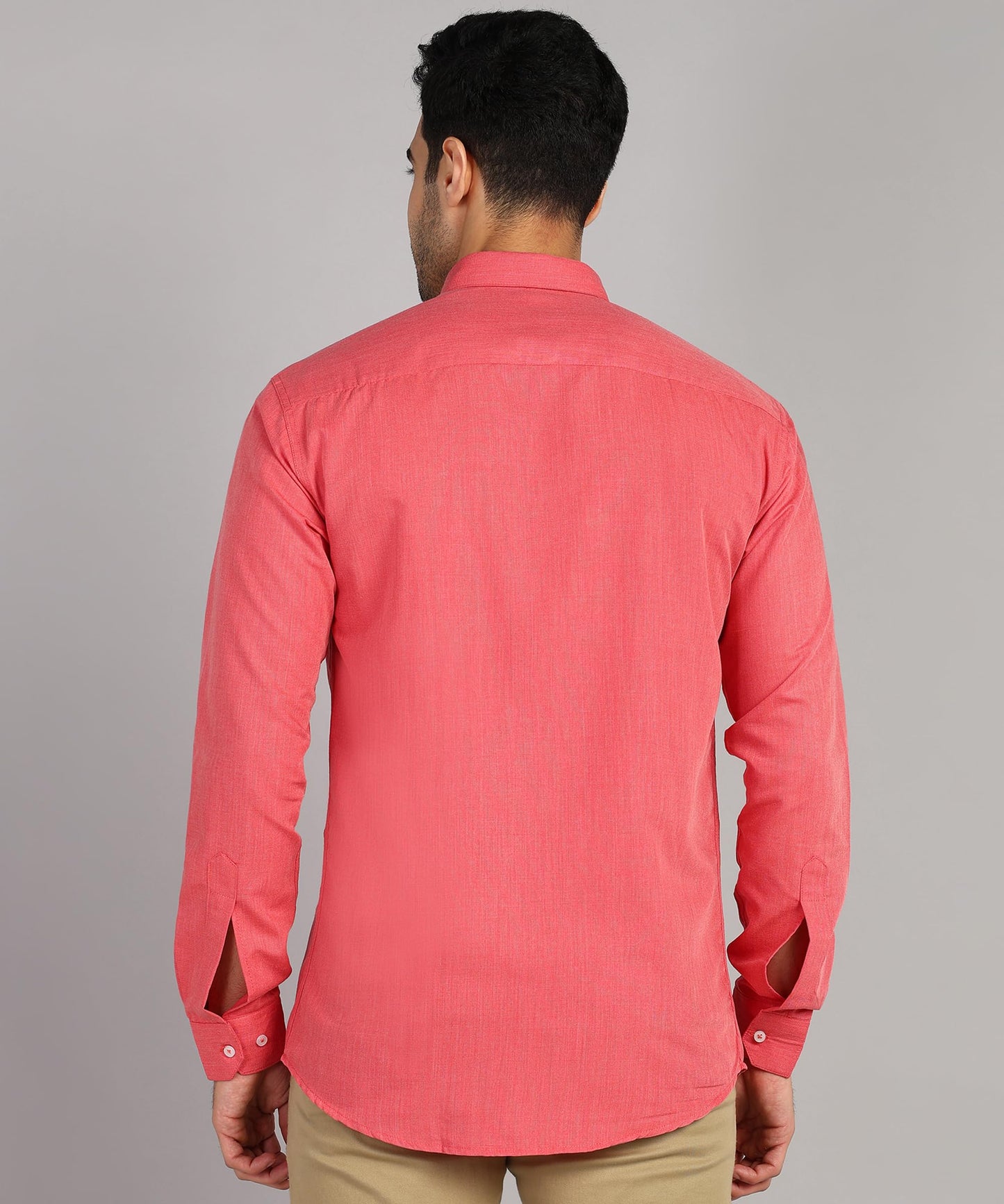 Mildin MenS Regular Cotton Blend Pink Slim Fit Solid Button Down Spread Collar Full Sleeve Curved Hemline Formal Shirt With One
