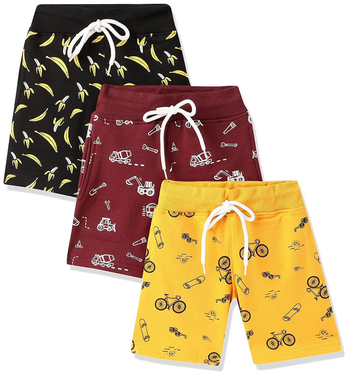 T2F Boys Cotton Printed Shorts with Two Side Pockets (Pack of 3), Assorted, 2-3 Years
