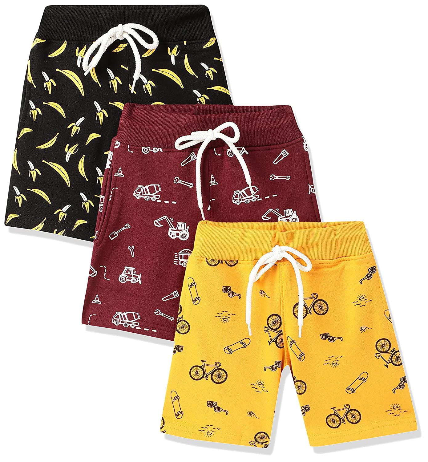 T2F Boys Cotton Printed Shorts with Two Side Pockets (Pack of 3),Multi,3-4 Years