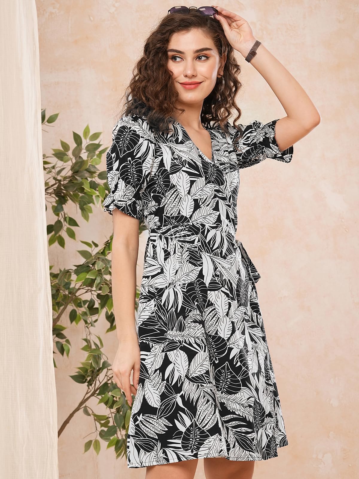 Selvia WomenS Western Dress | Printed Half Sleeve Crepe Western Dress For Women | V-Neck A-Line Dress For Women | One Piece Dre