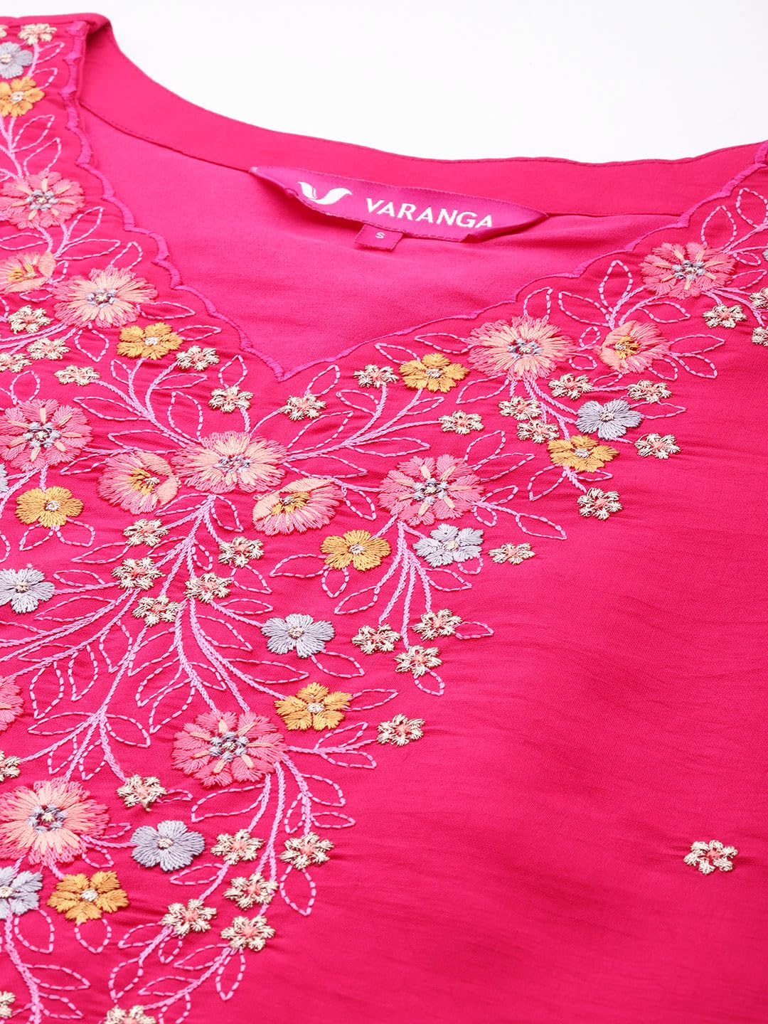 VARANGA Women Fuchsia Thread Embroidered Organza Detailed Kurta With Bottom And Dupatta