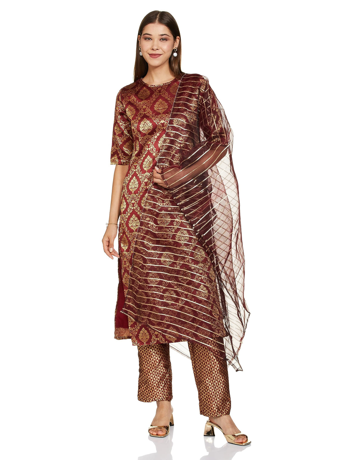 Ketch Polyester Womens Kurta With Palazzo (Khk3000483_Maroon