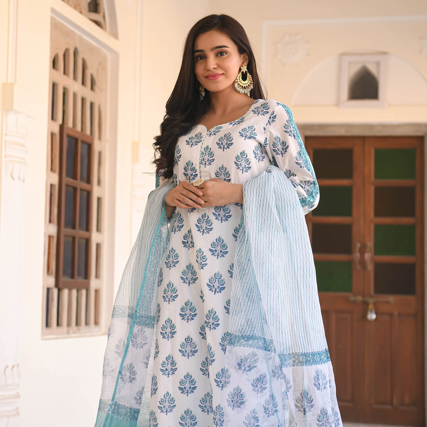 KLOSIA Women's Cotton Kurta With Pant & Dupatta