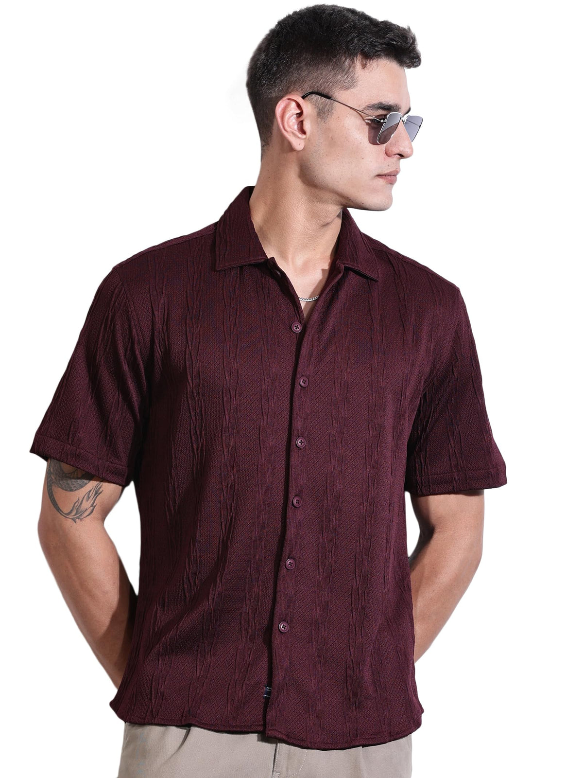 Thomas Scott Mens Solid Oversized Fit Shirt (TS1691_Maroon