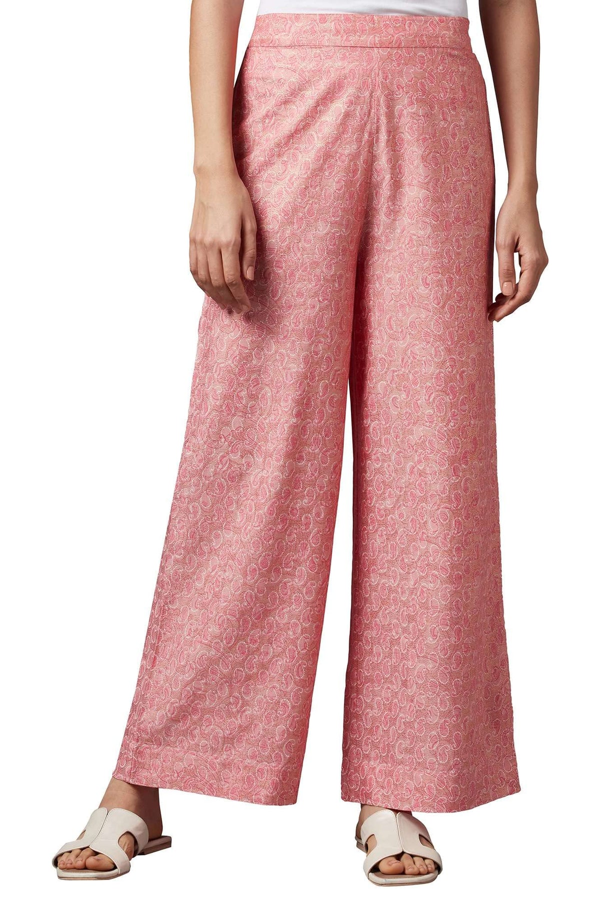 Aurelia Peach Paisley Printed Palazzo Ethnic Bottomwear