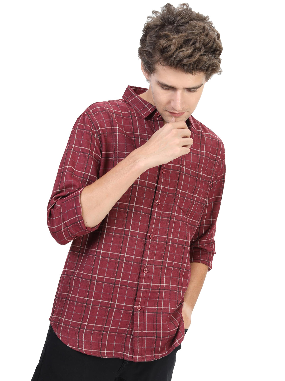 Ketch MenS Regular Fit Letter Print Straight Shirt (Khsh000874_Maroon/Beige Xs)