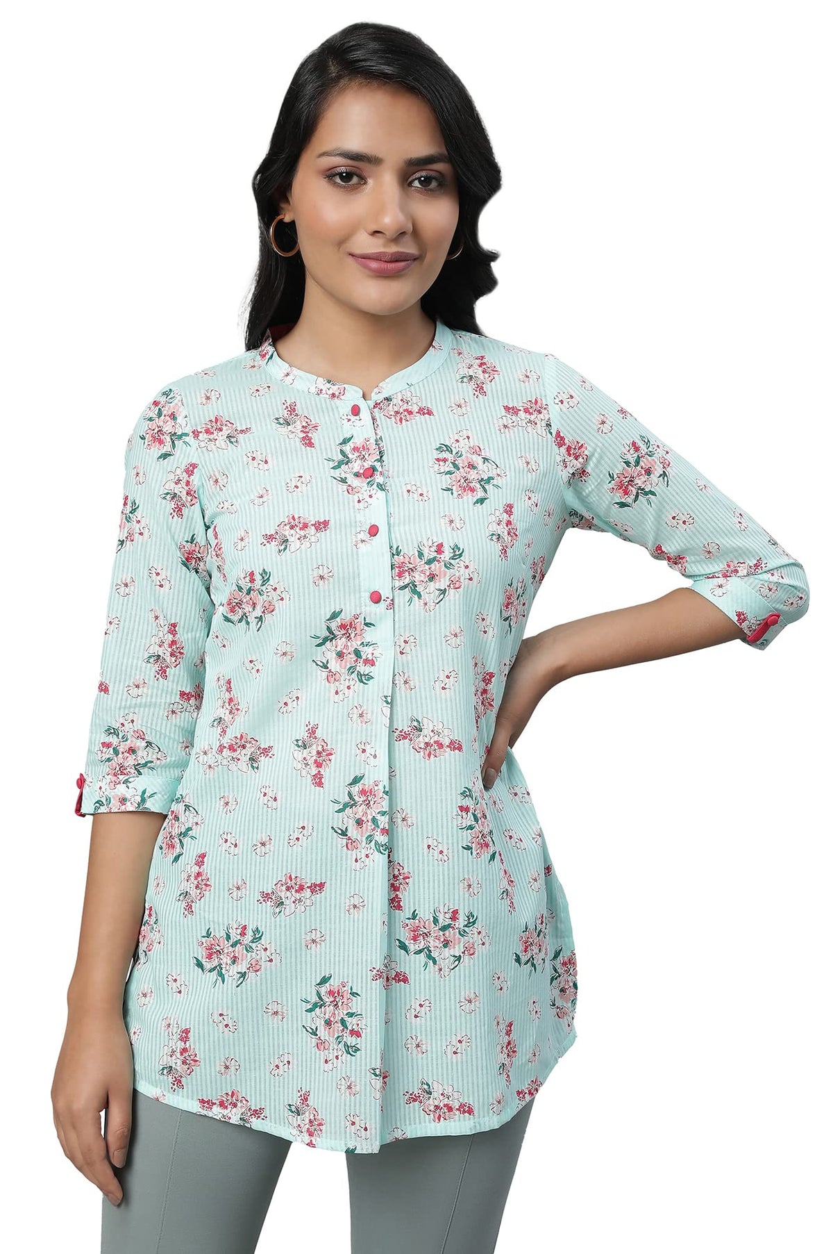 Aurelia WomenS Striped Regular Green Cotton Kurti