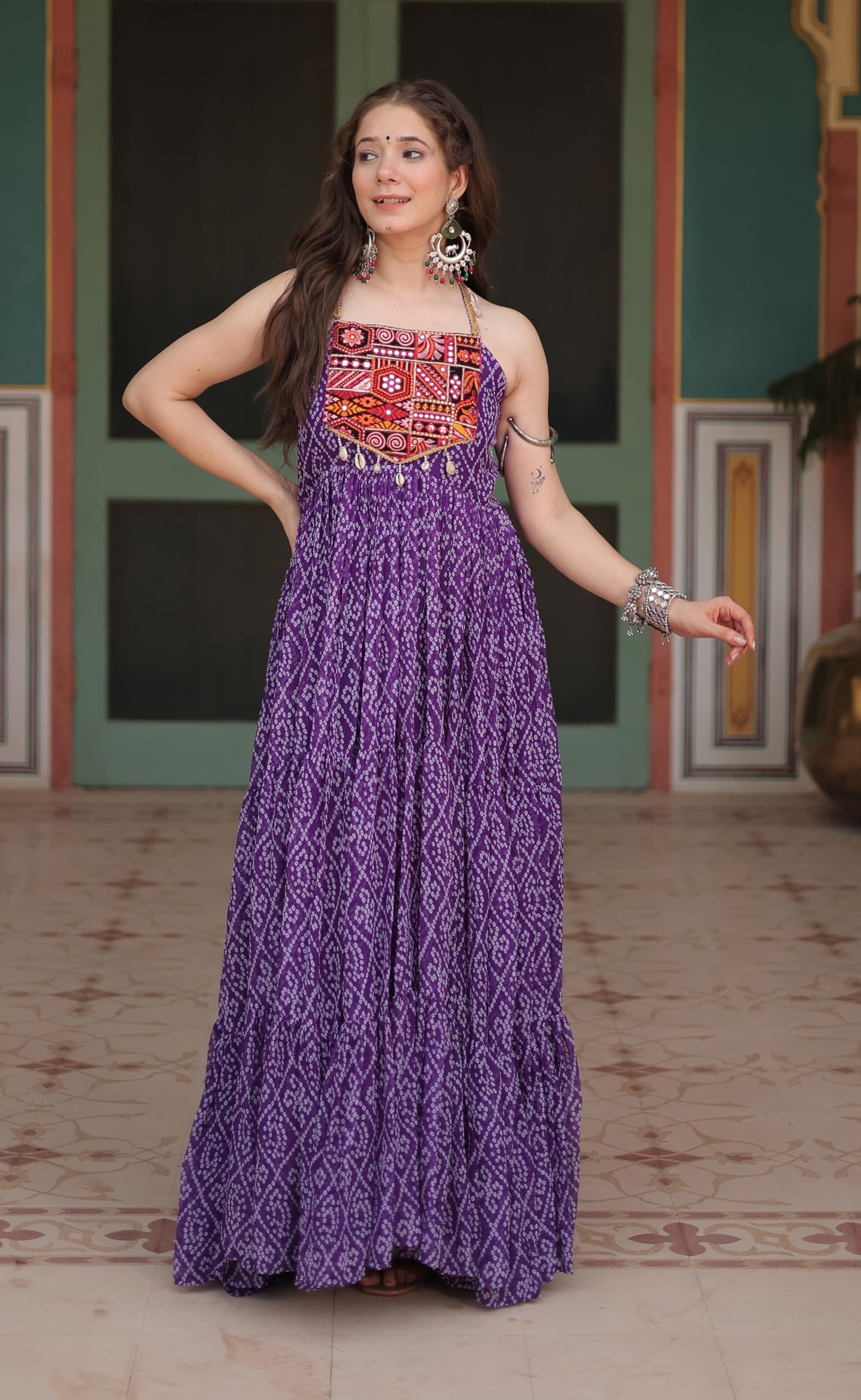 Fashion Basket WomenS Embroidered Georgette Anarkali Kurta Set Purple
