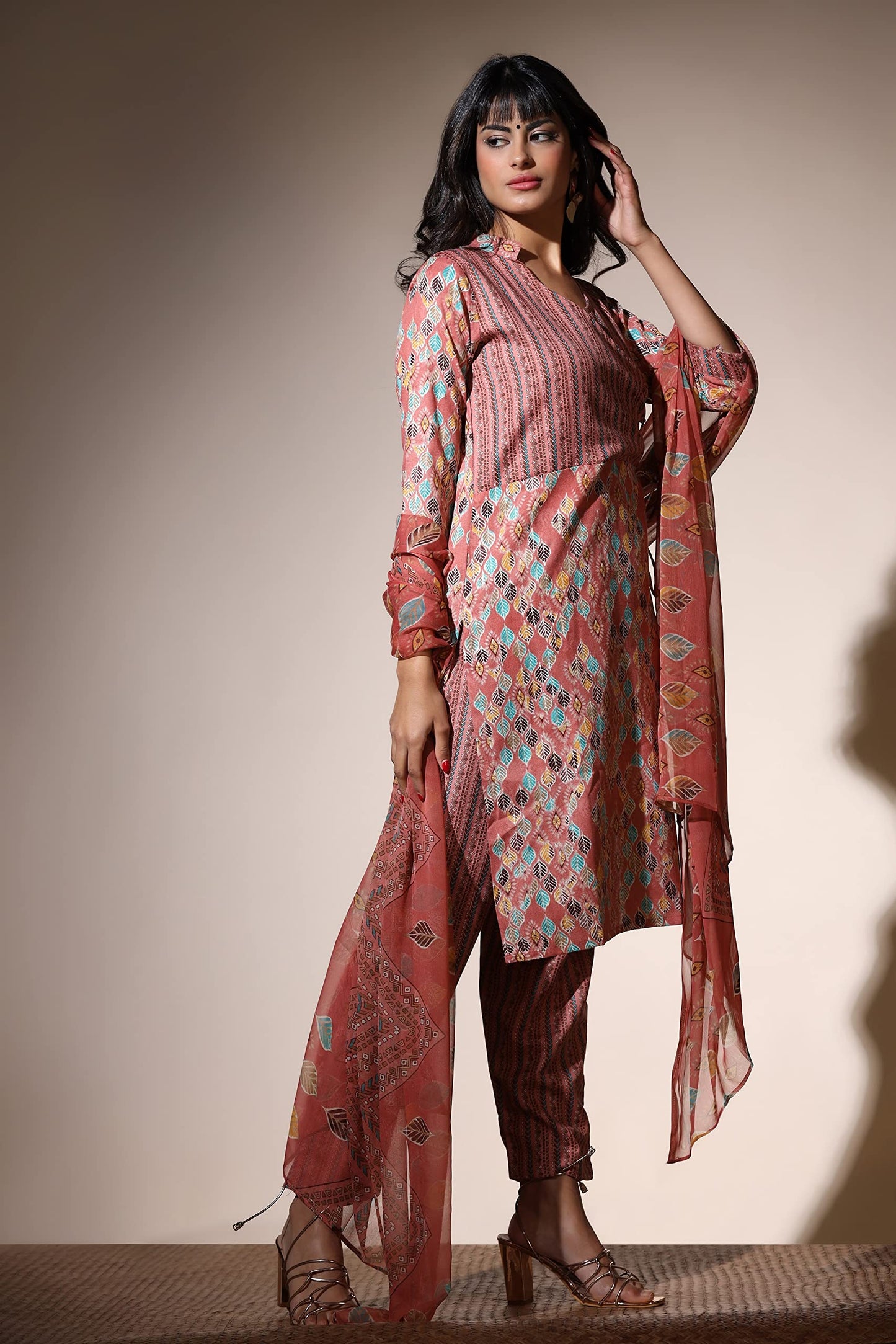 Leriya Fashion Kurti for Women | Cotton Blend Abstract Leaf Printed Kurtis with Elegant Side Dori Design | Suitable for Festival | Office | Casual | Valentine s Gifts for Girls