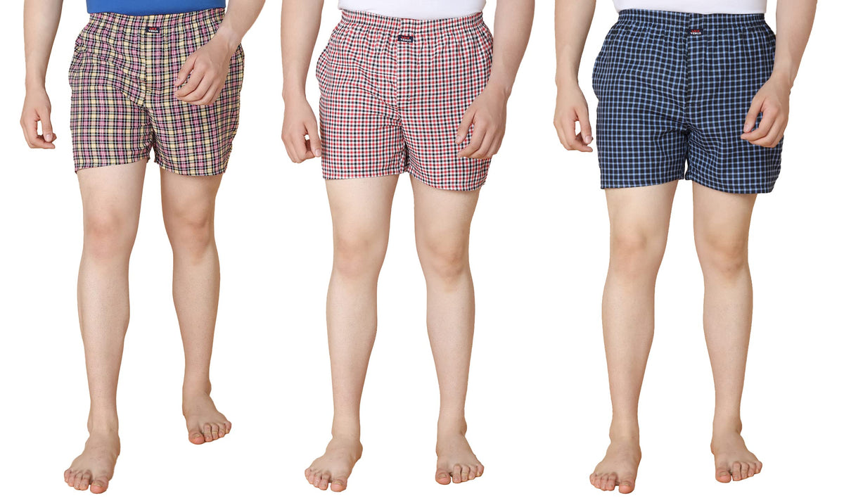 Lux Venus Combed Cotton Cheked Assorted Boxer Shorts For Men Multicolour