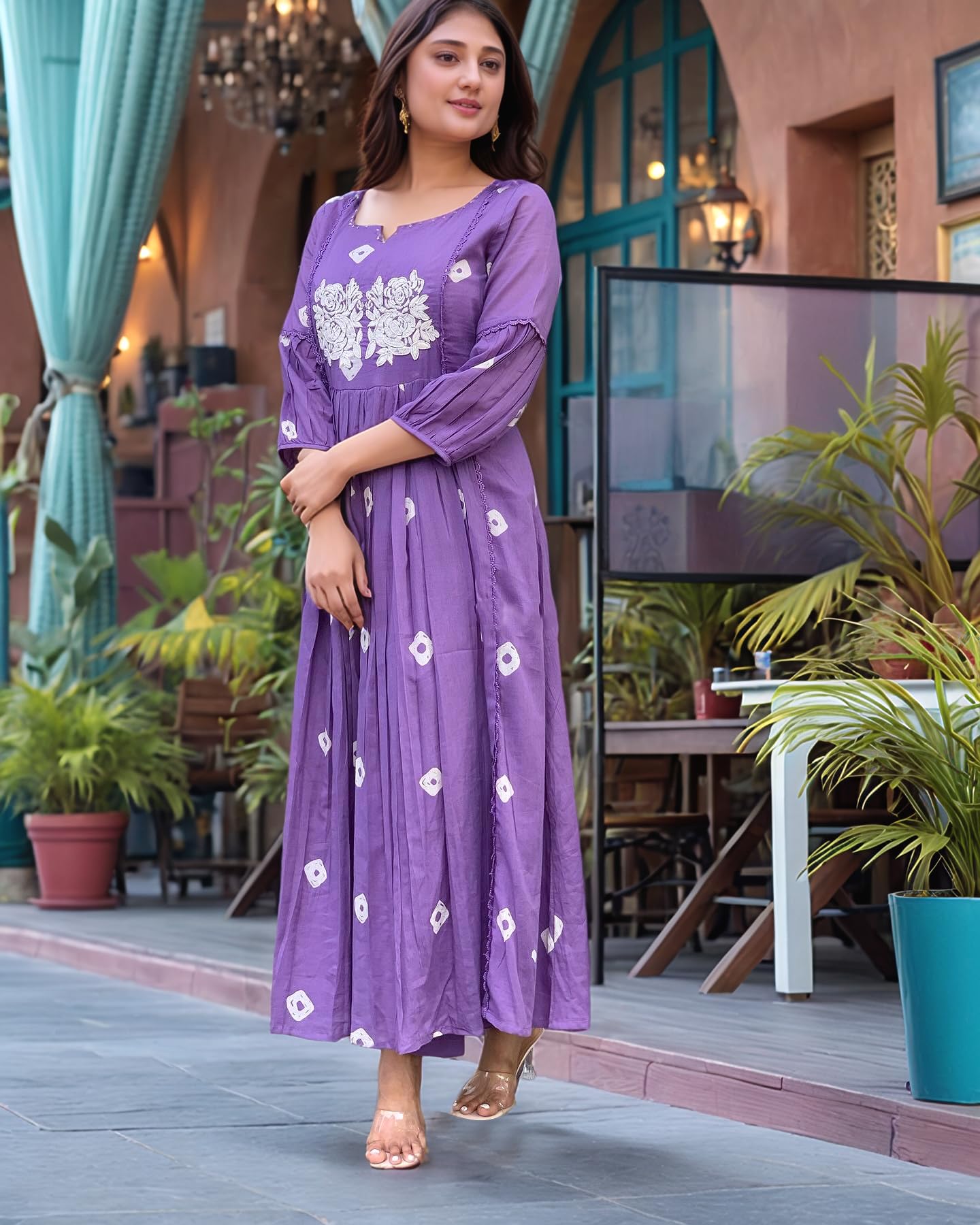 ANNI DESIGNER Anarkali Kurta Set for Women, Rayon, Purple, XL, Model ANVESHI PURPLE-VKS02