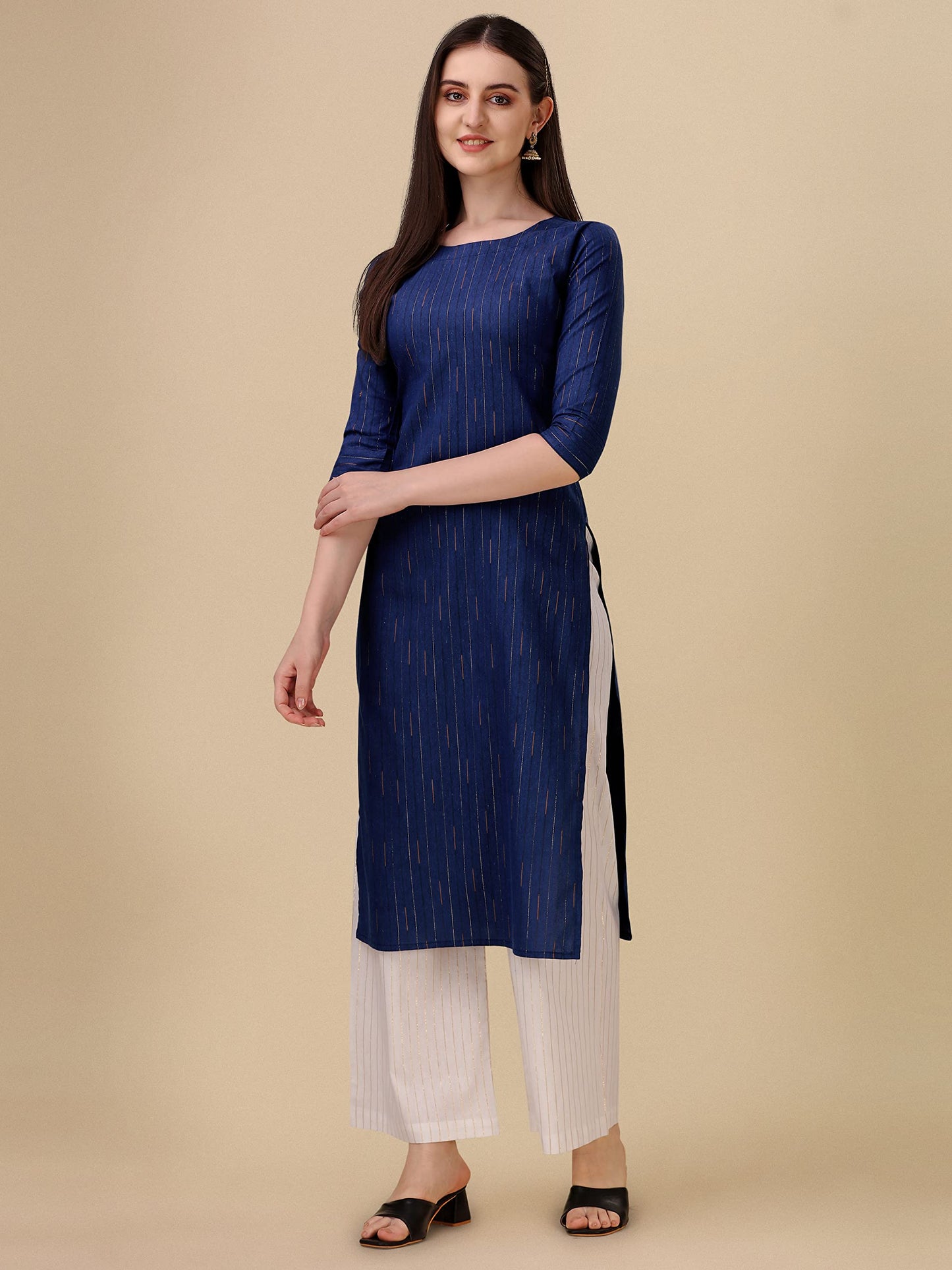 Wedani Women's Cotton Round Neck Casual wear Straight Kurta (KRT503)