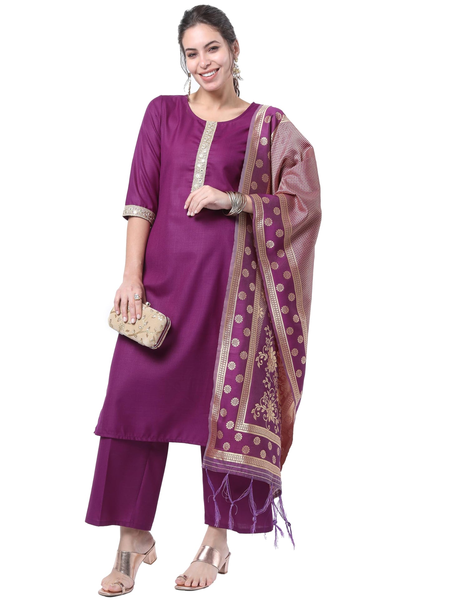 Ketch Women'S Polyester Kurta Set (Khk3000057_Purple