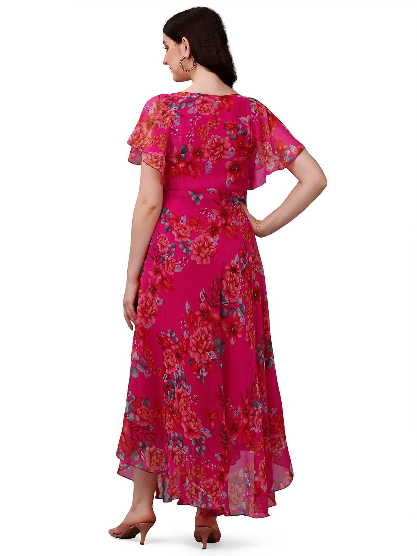 Trillmixa WomenS Georgette Floral Maxi-Length Dress(T_Flower) Pink
