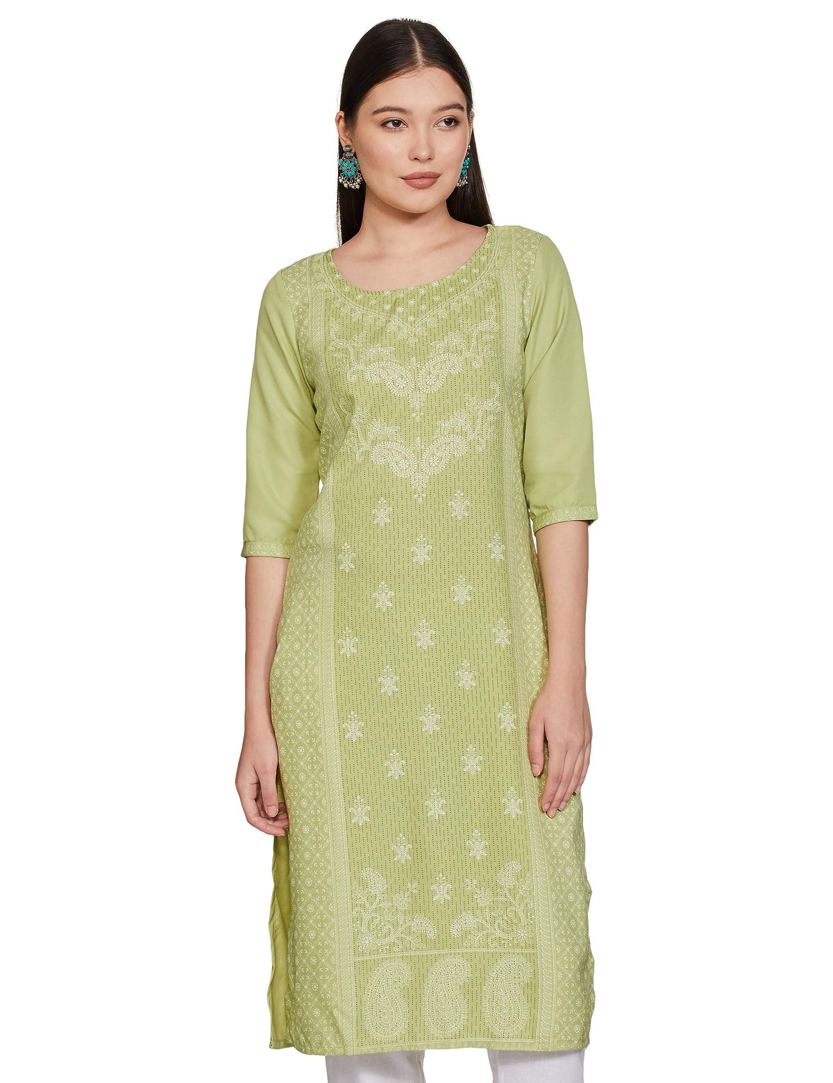 Ketch WomenS Polyester Straight Kurta Dress Shirt (Khku000085_Green_Xl), Straight Fit