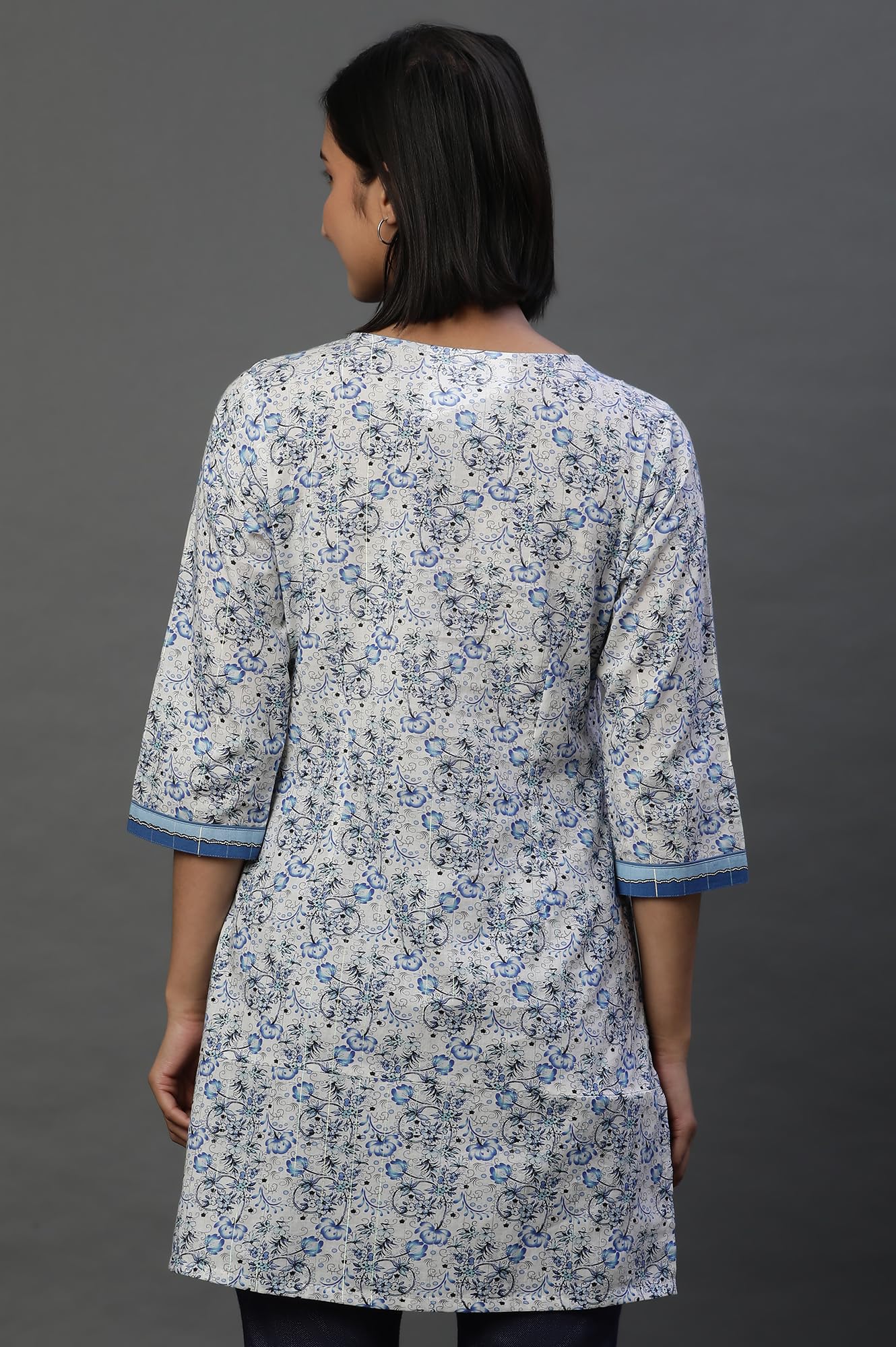 Aurelia WomenS Cotton Floral Regular Kurti (24Fea30416_Blue