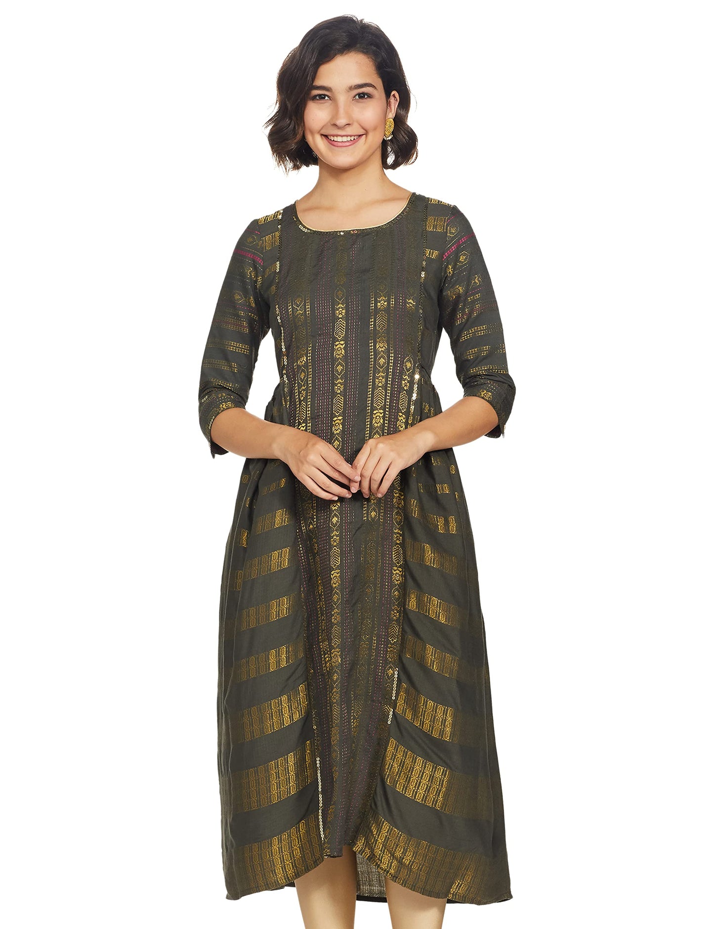 Aurelia WomenS Viscose Flared Knee-Length Dress (21Sfa12349-700472_Grey_L)