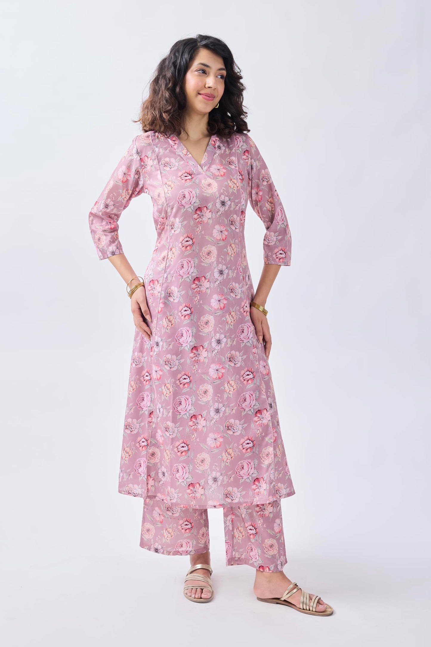 Toochki Salwar Suit For Women | Two Piece Salwar Suit For Women | Cotton Salwar Suit | Light Pink Floral Printed Salwar Suit | R