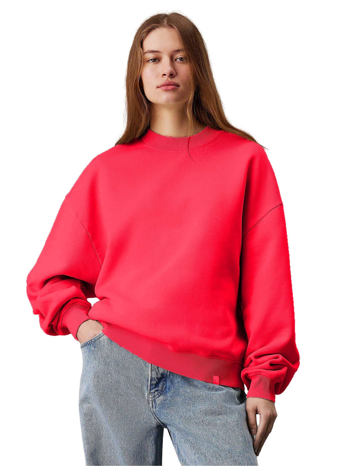 Kotty WomenS Fleece Sweatshirt Solid Pattern With Classic Round Neck(Pink,M)