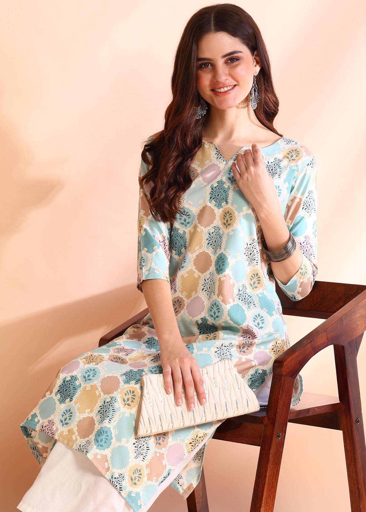Dsk Studio Poly Rayon Foil Printed Straight Kurti