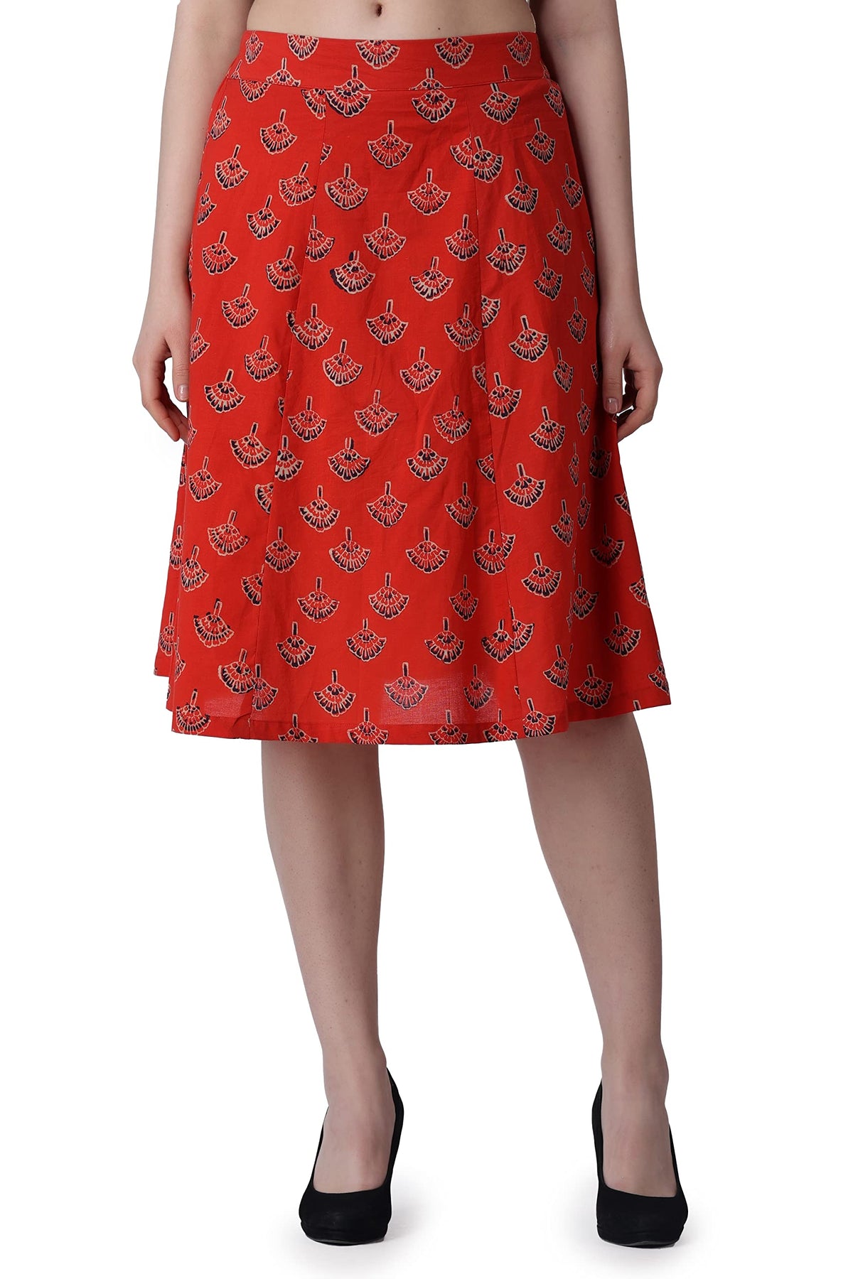 POPWINGS Cotton Fit and Flare Skirt Red