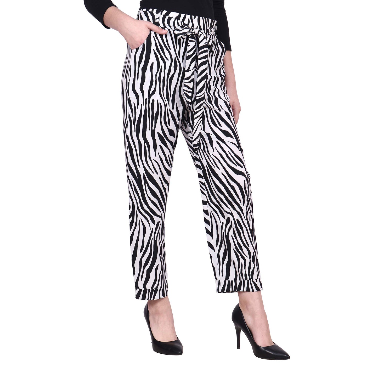Popwings Women Casual Printed Trouser For Women || Straight Leg Regular Fit Stylish Women Trousers For Summer ||Mid-Rise Pull On