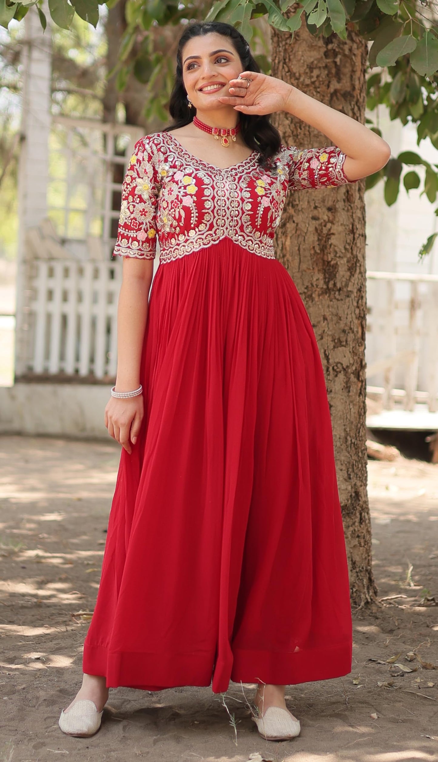 Wedani Women's Faux Georgette Maxi Anarkali Dress