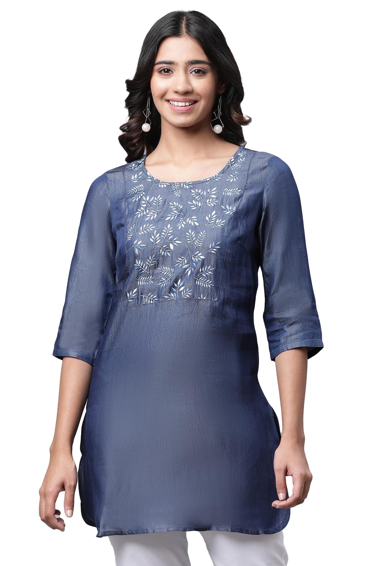 Aurelia Women Blue Yarn Dyed Lyocell Straight Kurti