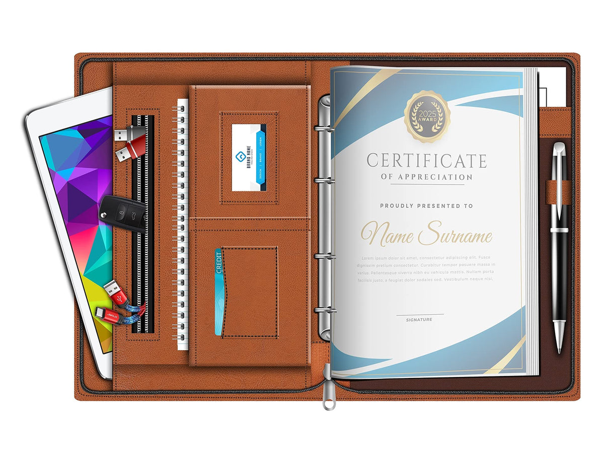 FEDUS Document File Folder Certificate Foolscap Size(Bigger Than A4 Size)4 Ring File Folder for Document Leatherette Document Ho