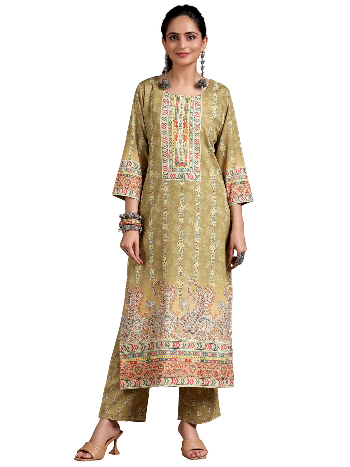 Libas WomenS Crepe Printed Straight Kurtas (29242O_Mustard