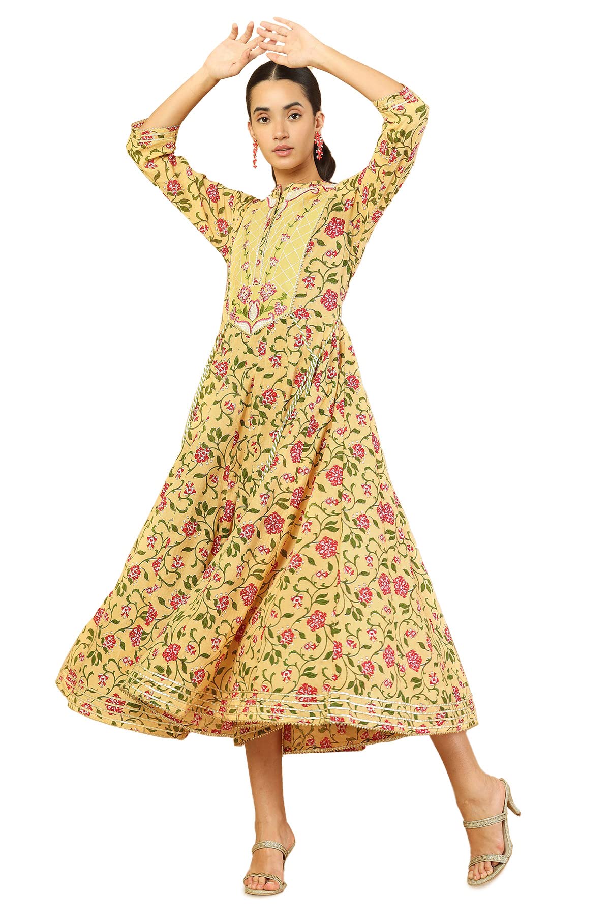 Soch Women's Cotton Angrakha Ankle Length Dress Shirt